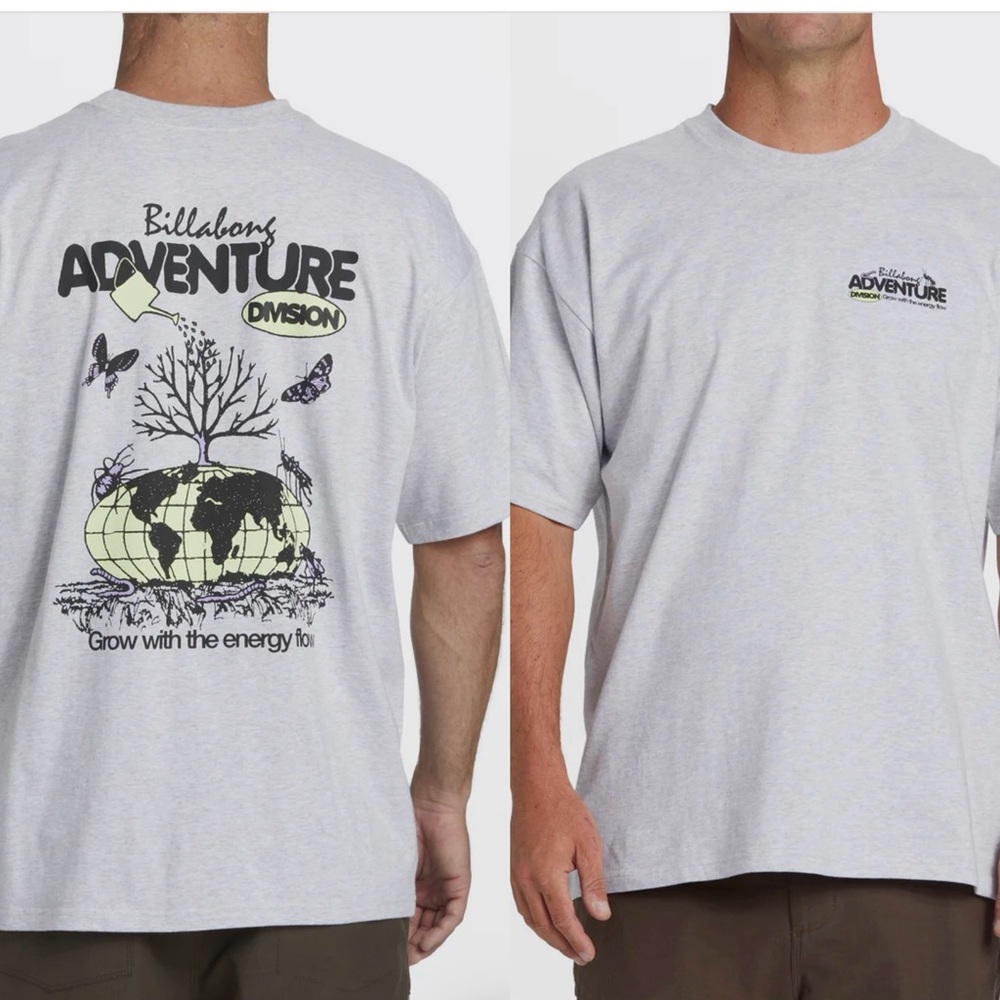 NWOT Billabong Adventure Division “Grow With The Flow” Grey T-Shirt Men’s Large